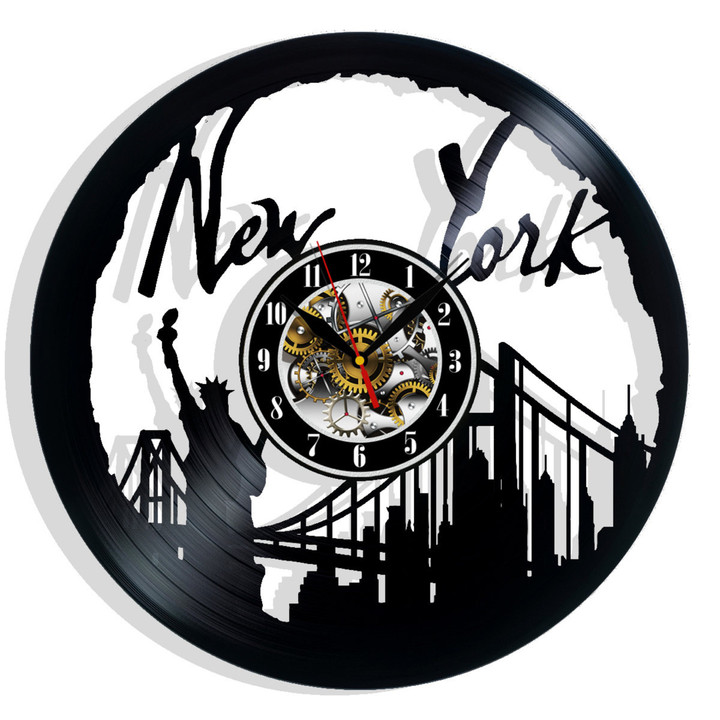 New York City Vinyl Record Wall Clock Gifts For Him Her Kids Decor For Home Bedroom Bathroom Kitchen Art Surprise Ideas For Best Friends