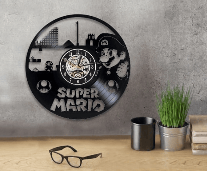 Super Mario Vinyl Record Silent Wall Clock Large Wall Art For Game Room Handmade Home Decor New Home Gift For Him