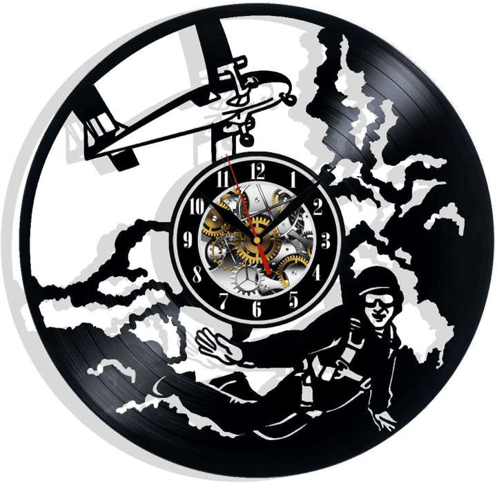 Skydiver Parachutist Vinyl Record Wall Clock Gifts For Him Her Kids Decor For Home Bedroom Bathroom Kitchen Art Surprise Ideas Friends