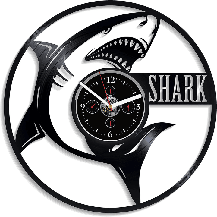 Shark Vinyl Record Clock Fish Art Contemporary Decor For Bedroom Housewarming Gift For Men Vintage Wall Decor Baby Shower Gifts