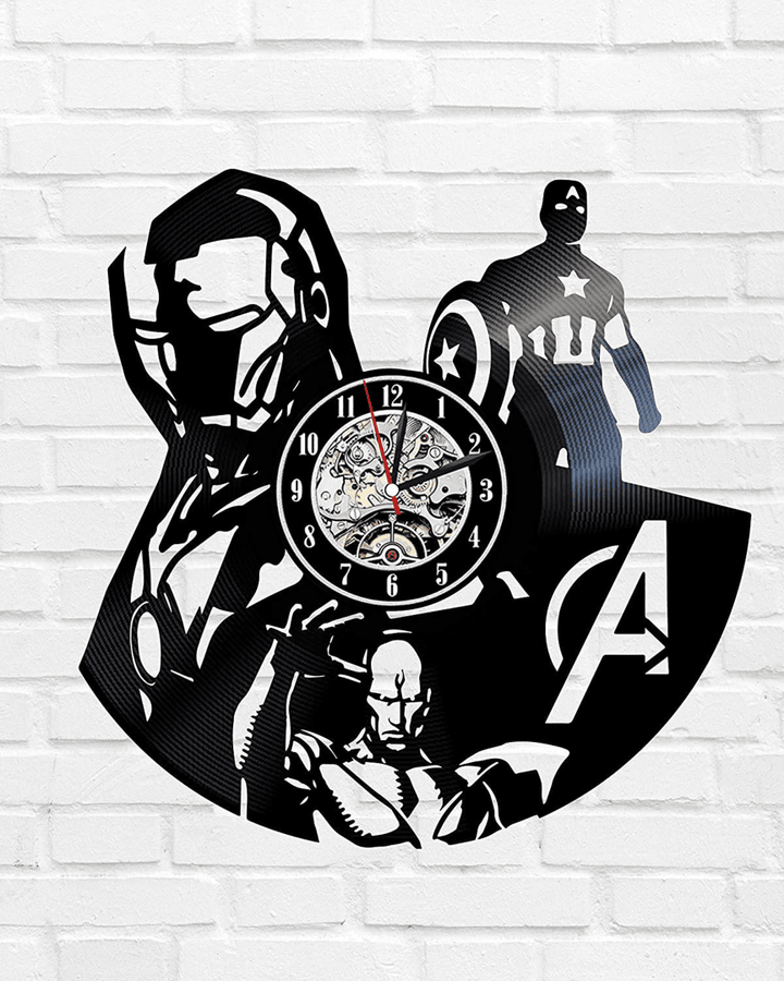 Iron Man Vinyl Record Laser Cut Wall Clock Famous Comics Gifts For Kids Superhero Artwork Comic Books Room Decor Winter Holiday Gift For Brother