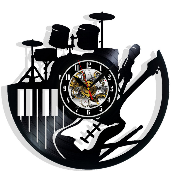 Music Drums Guitar Vinyl Record Wall Clock Gifts For Him Her Kids Decor For Home Bedroom Art Surprise Ideas For Best Friends