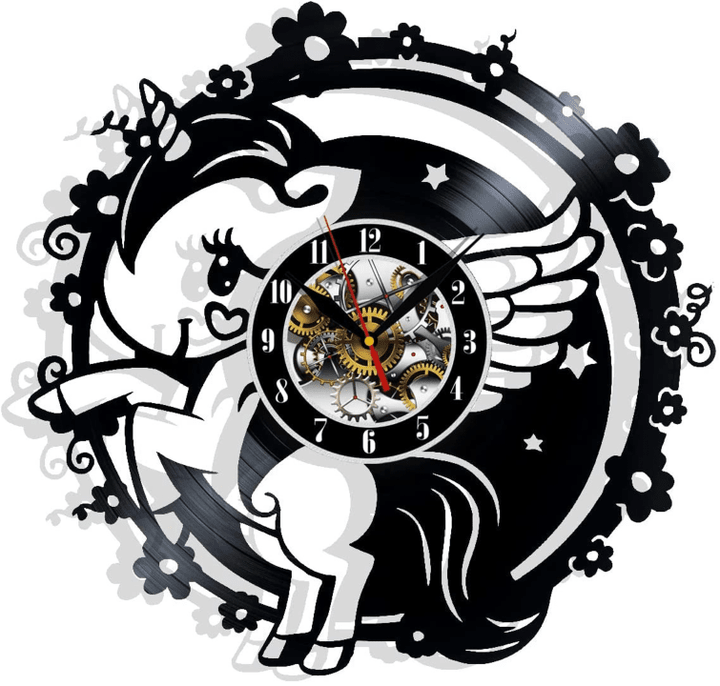 Unicorn Vinyl Record Wall Clock Gifts For Him Her Kids Decor For Home Bedroom Bathroom Kitchen Art Surprise Ideas Friends