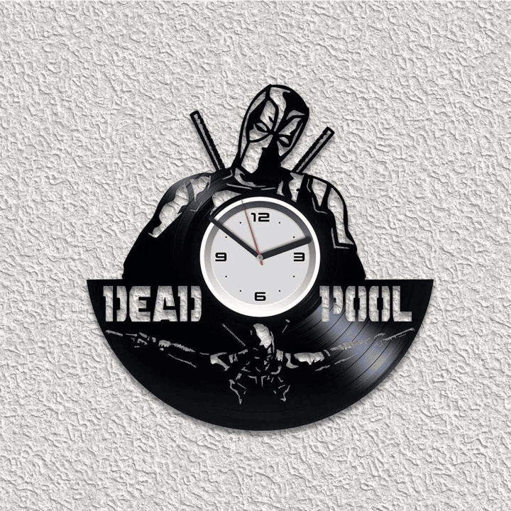 Deadpool Vinyl Record Black Wall Clock Famous Comics Artwork Comics Books Decor For Boys Deadpool Wall Art First Home Gift For Kids
