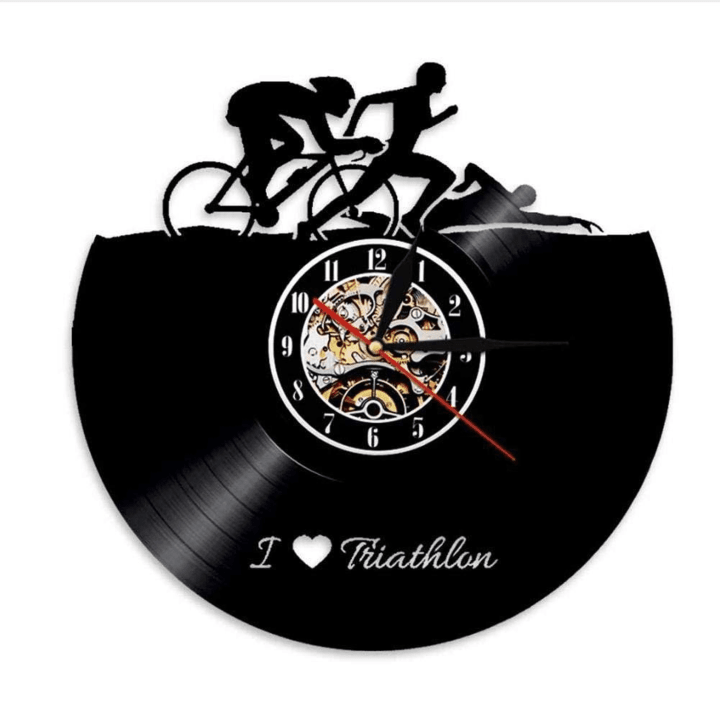 Triathlon Vinyl Record Wall Clock - Triathlon Sport Wall Decor - Triathlon Gift Ideas