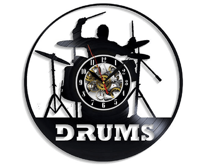 Drums Music Vinyl Record Wall Clock Gifts For Him Her Kids Decor For Home Bedroom Bathroom Kitchen Art Surprise Ideas For Best Friends