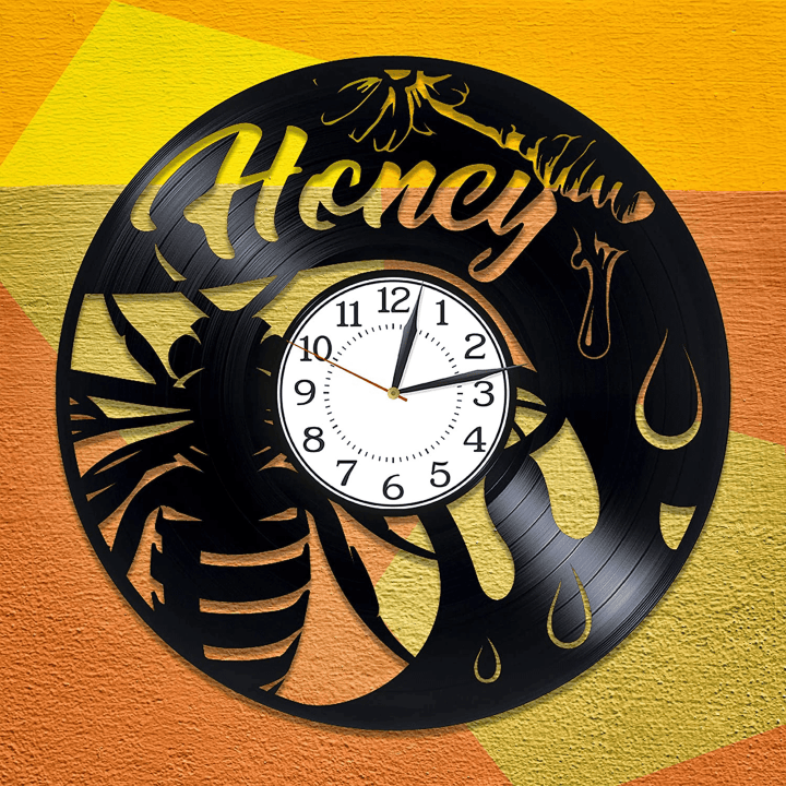 Bee Vinyl Record Cute Wall Clock Wall Decor For Kitchen Honey Art Bee Lover Gift Beekeeper Gift Winter Holiday Gift Ideas