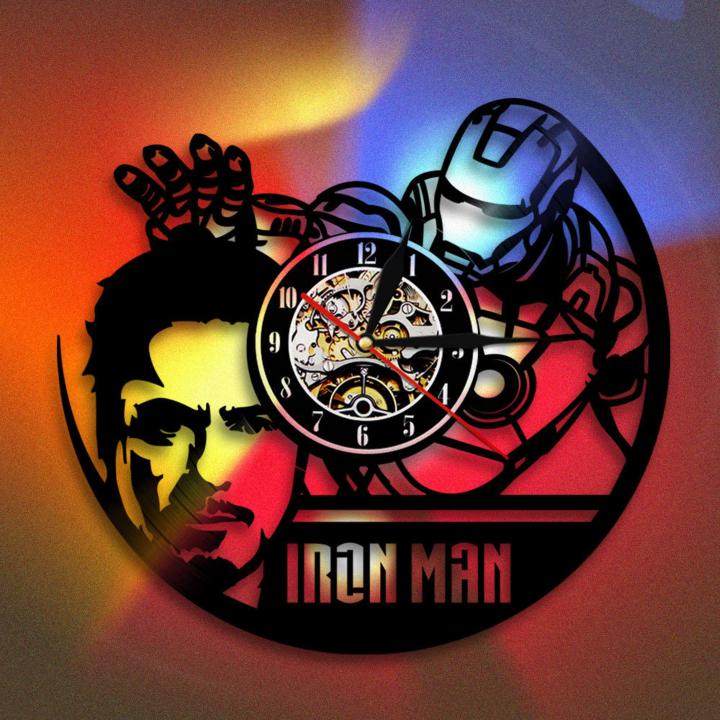 Iron Man The Avengers Famous Comic Firm Vinyl Record Clock With Bright Led Lights Room Decoration Birthday Gift Film Vinyl Record Clock
