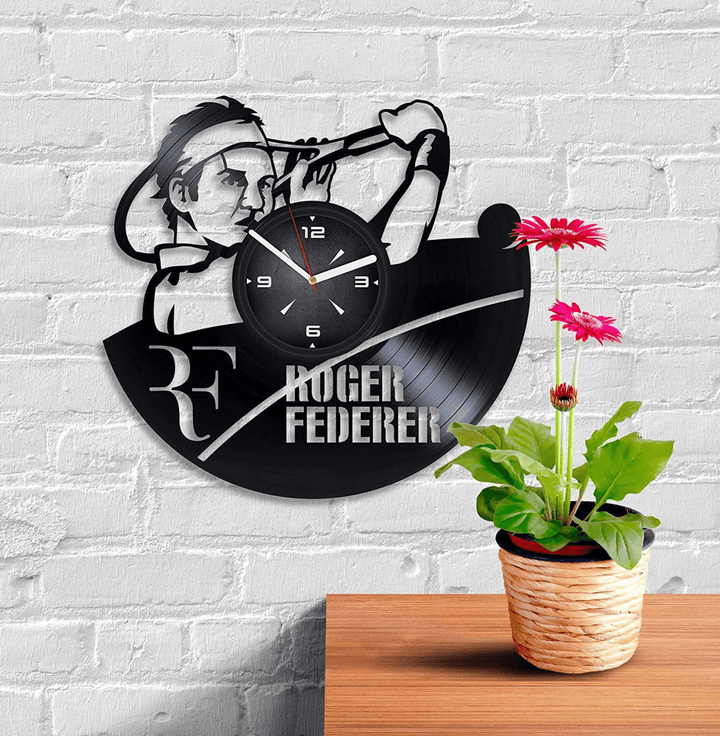 Roger Federer Art Vinyl Record Black Wall Clock Tennis Wall Art Sports Decor For Man Bedroom Tennis Coach Gift Housewarming Gift For Brother