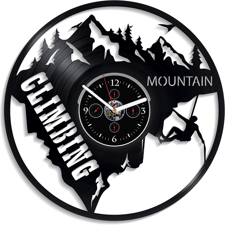 Climbing Vinyl Record Wall Clock Sports Decor Man Cave Unusual Art For Home Mountain Lover Gift New Home Gift Ideas Sport Gift