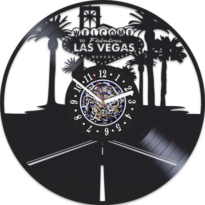 Las Vegas Vinyl Record Wall Clock Unique Kitchen Wall Decor Original Anniversary Gift For Girlfriend Vintage Art Work
