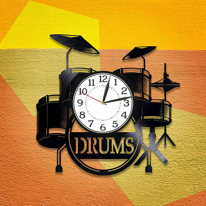 Drums Vinyl Record Creative Wall Clock Music Instruments Art Wall Decor For Music Room Gift For Music Teacher Man