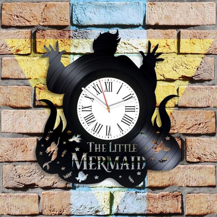 Ursula Vinyl Record Large Wall Clock Disneyworld Decor Original Artwork For Playroom Little Mermaid Wall Art Housewarming Gift For Women