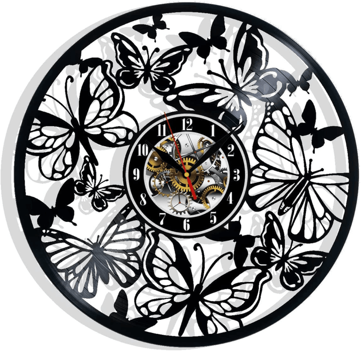 Butterfly Butterflies Vinyl Record Wall Clock Gifts For Him Her Kids Decor For Home Bedroom Bathroom Kitchen Art Surprise Ideas Friends