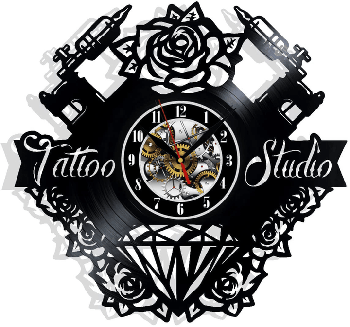 Tattoo Studio Vinyl Record Wall Clock Gifts For Him Her Kids Decor For Home Bedroom Bathroom Kitchen Art Surprise Ideas Friends