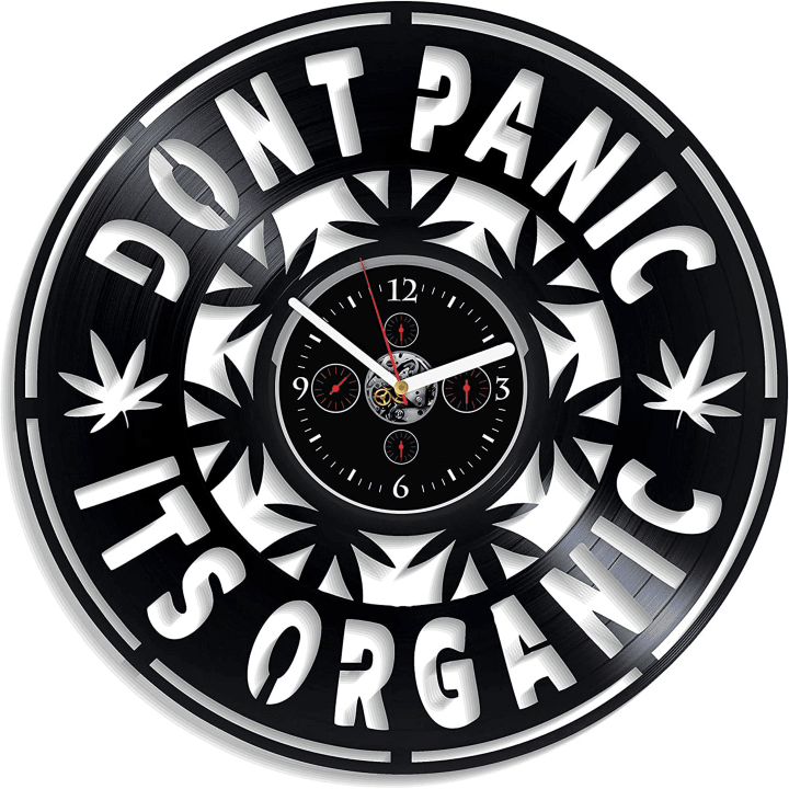 Cannabis Vinyl Record Clock Don&#39;T Panic Original Decor For Living Room Funny Gifts For Friend Birthday Gift For Him Weed Art