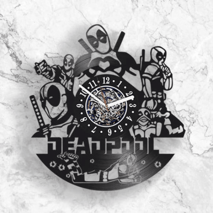 Deadpool Famous Comic Wall Clock Made From Vinyl Record, Original Superhero Decor, Valentine&#39;S Day Gift Idea For Men, Handmade Modern Art