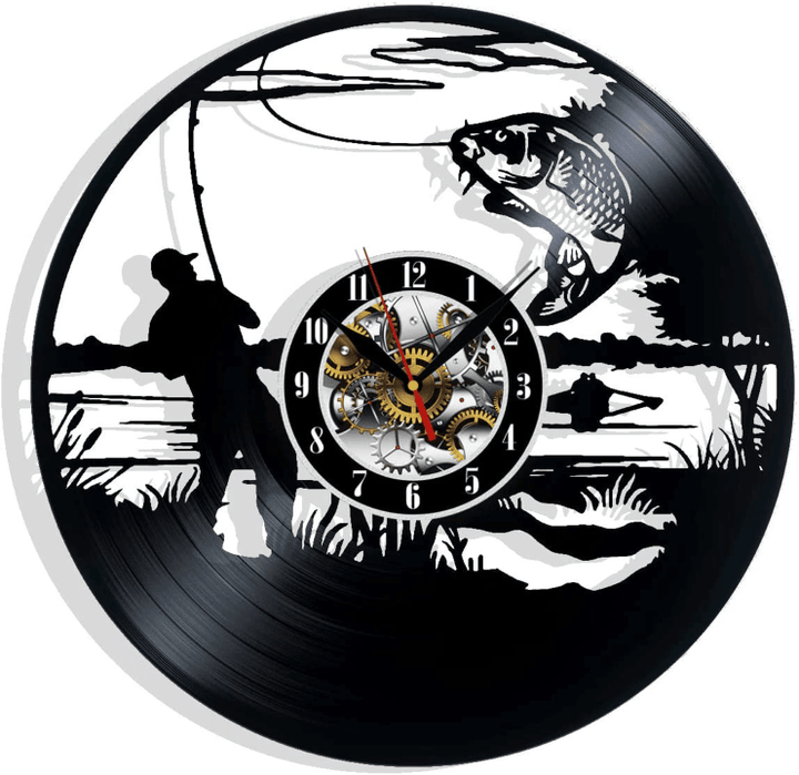 Fisherman Vinyl Record Wall Clock Gifts For Him Her Kids Decor For Home Bedroom Bathroom Kitchen Art Surprise Ideas Friends