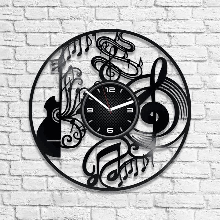 Music Notes Vinyl Record Wall Clock Vintage Wall Decor Music Lover Art New Home Gift For Music Fan