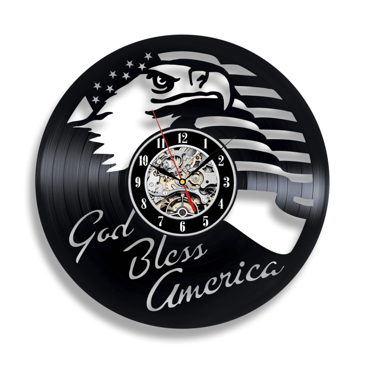 God Bless America Vinyl Record Clock Unique Wall Art Decor For Bedroom Christmas Gift For Parents
