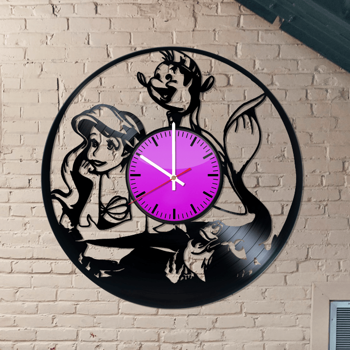 Disney Little Mermaid Wall Clock , Made From Real Vinyl Record, Under The Sea Clock With Disney Princess, Ariel Art Fan, Kids Room D�cor