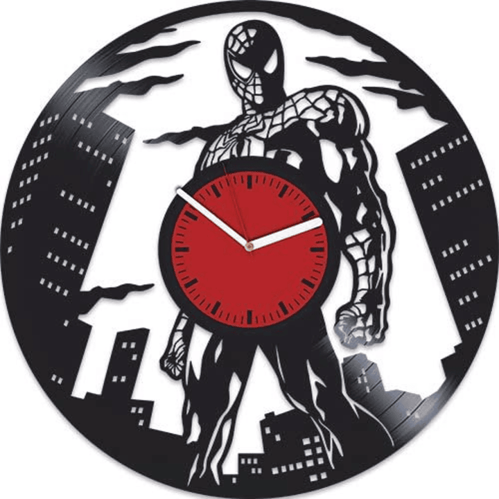 Spider-Man City Vinyl Record Handmade Wall Clock Comics Superhero Decor Creative Bedroom Wall Art Idea Anniversary Gift For Him
