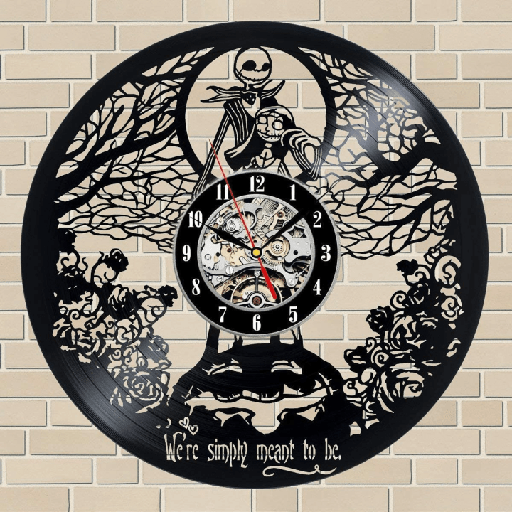 Jack Skellington And Sally Vinyl Record Wall Clock Love Story Art Nightmare Before Christmas Decor Cartoon Gift For Couple Wedding Gifts