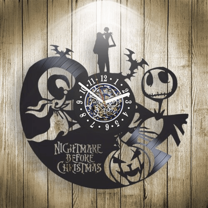 Nightmare Before Christmas Vinyl Record Clock Jack Skellington And Sally Horror Art Cartoon Wall Decor New Home Gift For Couples