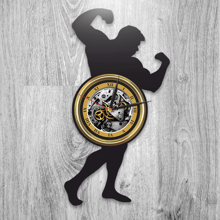 Bodybuilding Vinyl Record Large Wall Clock Bodybuilder Art Modern Wall Decor For Gym Sports Wall Art New Year Gift For Husband