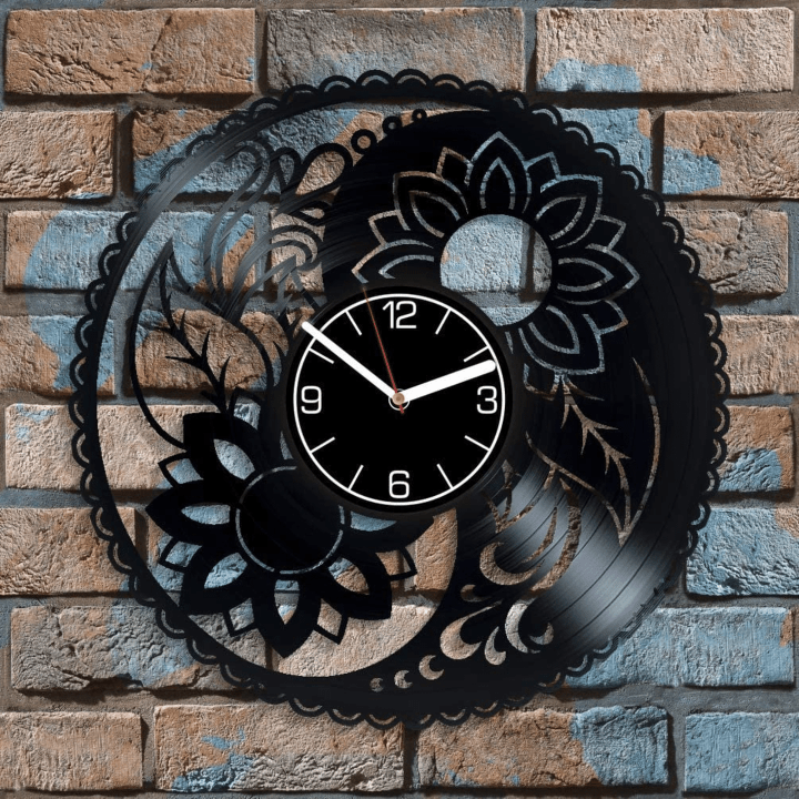 Flowers Vinyl Record Ornament Clock Yin Yang Creative Decor For Girls Room Wedding Gift For Bride Zen Wall Art