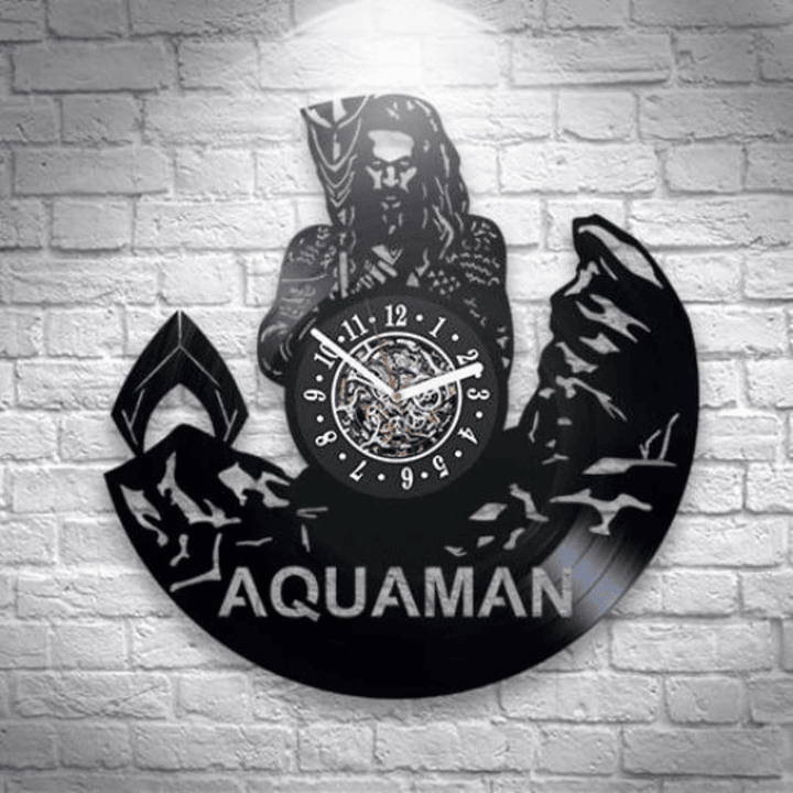Aquaman Wall Clock Made From Vinyl Record, Comic Superhero Decor, Xmas Gift Idea For Men, Original Wall Art
