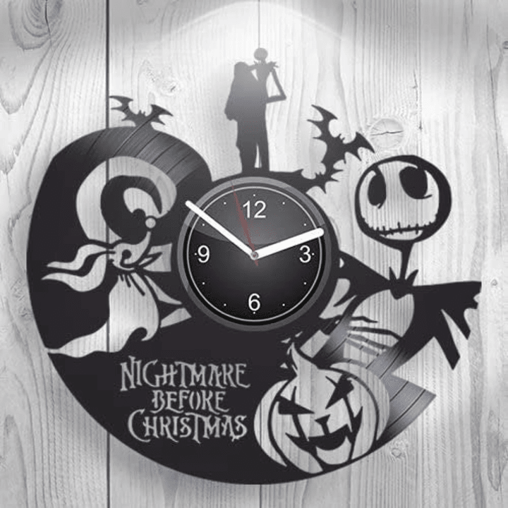 The Night Before Christmas Vinyl Record Wall Clock Cartoon Artwork Decor For Womans Room Jack Skellington And Sally New Year Gifts Idea