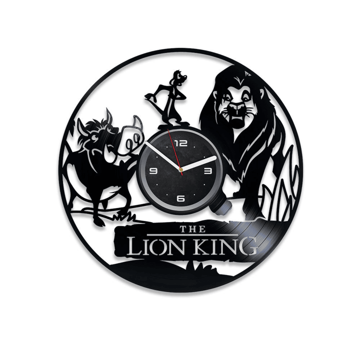 The Lion King Vinyl Record Large Wall Clock Cartoon Wall Art Cute Decor For Nursery Timon And Pumbaa New Year Gift For Women