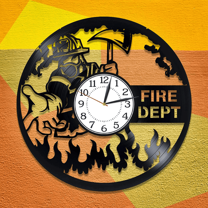 Fire Department Vinyl Record Silent Wall Clock Creative Firefighter Art Wall Decor For Office Anniversary Gift For Husband