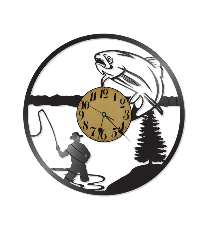 Fishing Lake Themed Vinyl Album Record Clock