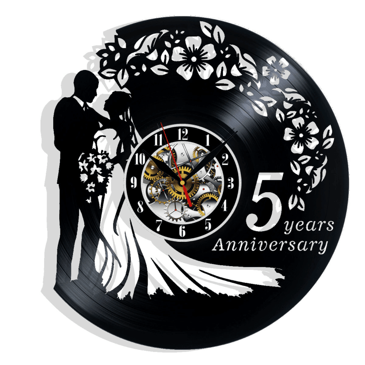 5 Years Anniversary Vinyl Record Wall Clock Gifts For Him Her Kids Decor For Home Bedroom Bathroom Kitchen Art Surprise Ideas Friends