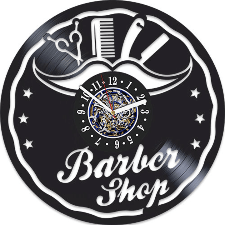 Barbershop Vinyl Record Wall Clock Vintage Home Art Decor Unique Gift For Barber