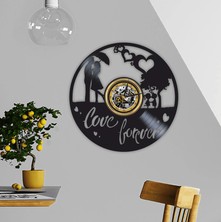 Love Forever Vinyl Record Round Wall Clock Gift For Married Couple Love Wall Decor Art For Bedroom Anniversary Gift For Fiance