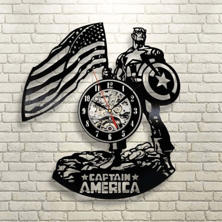 Captain America Vinyl Record Wall Clock, Avengers Kids Room Decor, Vintage Wall Art For Home, Superhero Christmas Gift Idea For Son