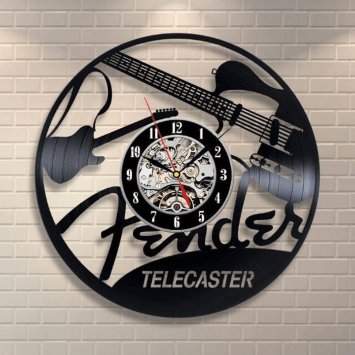 Fender Telecaster Guitar Vinyl Record Wall Clock, Unique Music Art For Home Decor, Christmas Gift Idea For Music Fan, Vintage Vinyl Wall Art