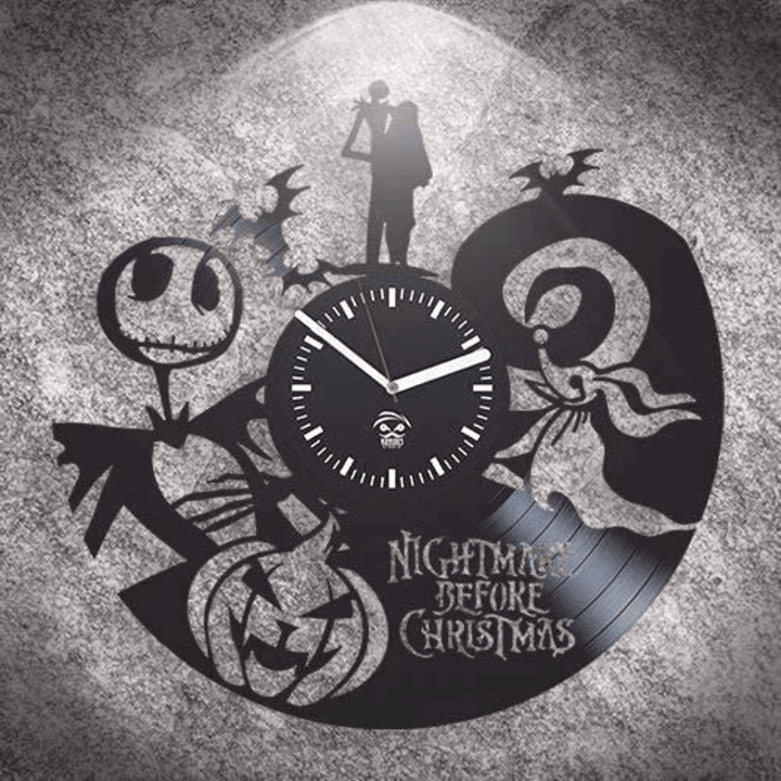 Nightmare Before Christmas Vinyl Record Wall Clock Laser Cut Wall Decor Jack And Sally Love Horror Cartoon Art First Home Gift For Couple