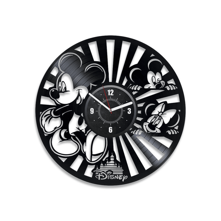 Mickey Mouse Vinyl Record Cartoon Wall Clock Disneyland Characters Nursery Wall Decor For Boy Mickey Mouse Wall Art Holiday Gift For Kids