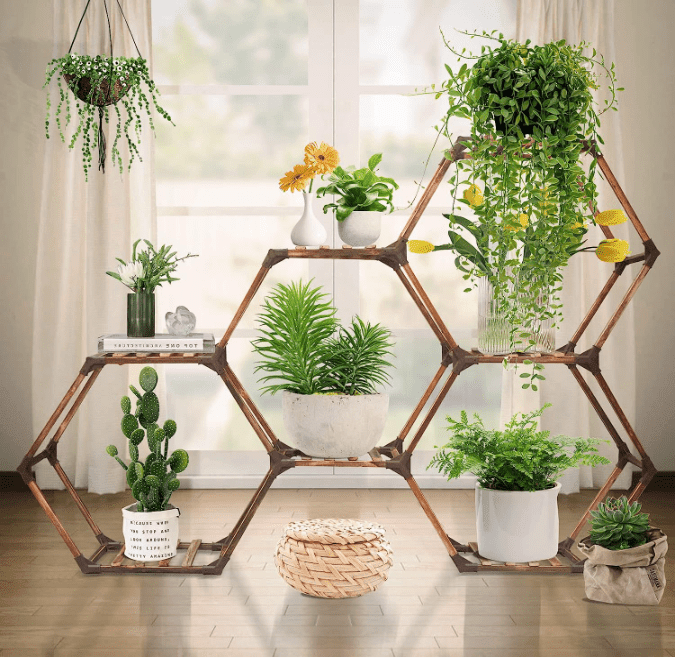 Hexagonal Plant Stand Indoor, Plant Shelf Large 7 Tiers Wood Plant Stands Outdoor for Multiple Plants, DIY Flower Potted Plant Holder for Corner, Balcony, Patio, Garden, Living Room