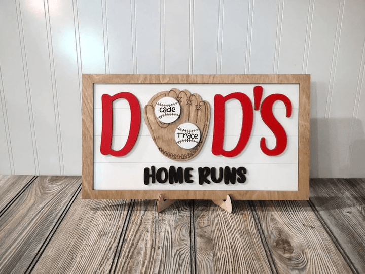 Personalized Dad's Home Runs Wooden Sign, Custom Father's day gift, gift for dad, baseball sign, birthday gift for dad, from wife, kids