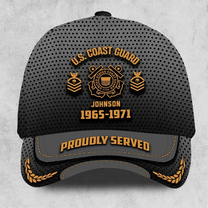 Customized U.S Coast Guard Veteran Hat – 3D Cap Personalized With Rank Military Style Ball