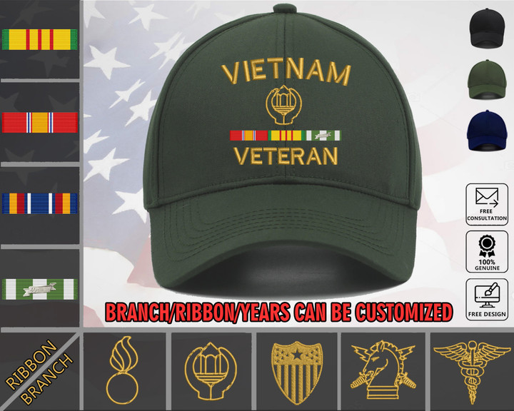 Vietnam Veteran Custom Embroidered Hat - VFW Foreign War Military Honor Cap
