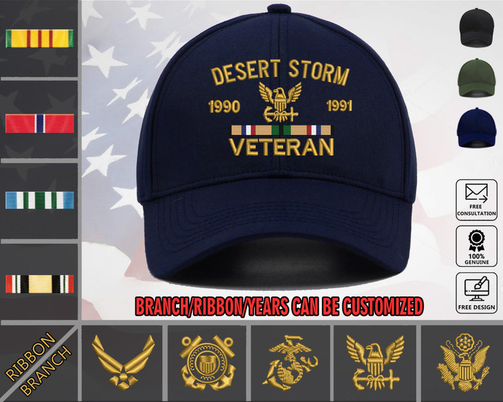Desert Storm Operation Custom Embroidered US Veteran Hat - Military Army Honor Cap