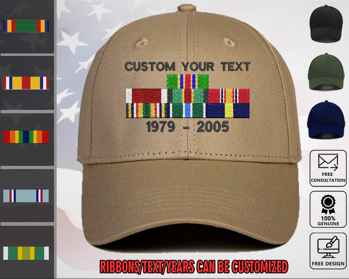 Custom US Military Embroidery Hat - Personalized Ribbon Army Cap - Veteran Gift Idea