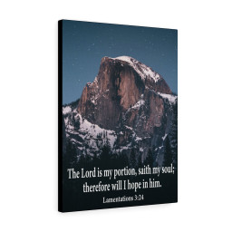 Bible Verse Canvas The Lord is My Portion Lamentations 3:24 Christian Wall Decor Scripture Art Ready to Hang Framed Matte Canvas 16x24