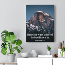 Bible Verse Canvas The Lord is My Portion Lamentations 3:24 Christian Wall Decor Scripture Art Ready to Hang Framed Matte Canvas 32x48